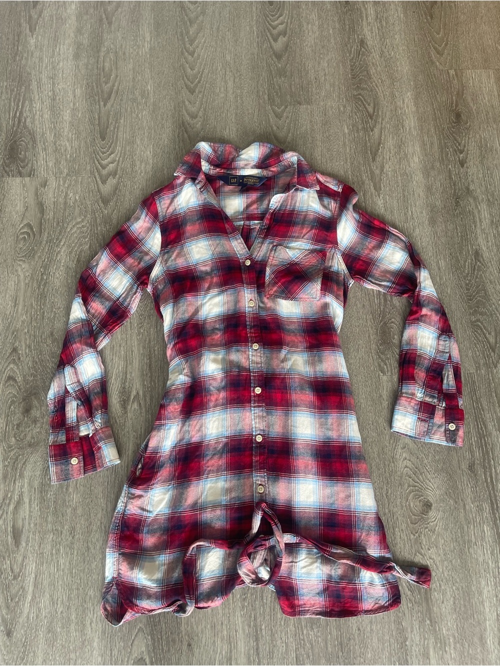 Gap + Pendleton Shirt Dress Red Plaid Tie Waist Cowgirl Rodeo XS  Womens